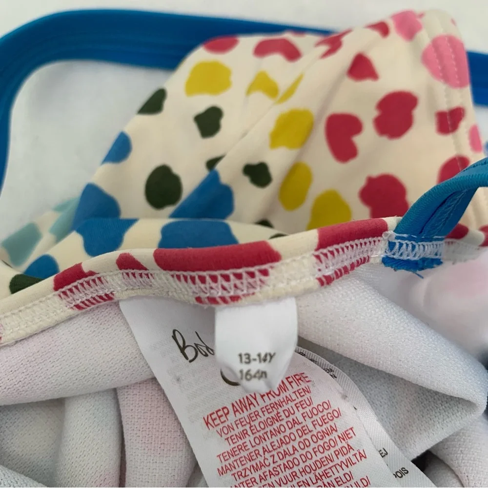 Boden Girls Multi‎ Color Polka Dot One Piece Swimsuit Blue Cross Back Straps